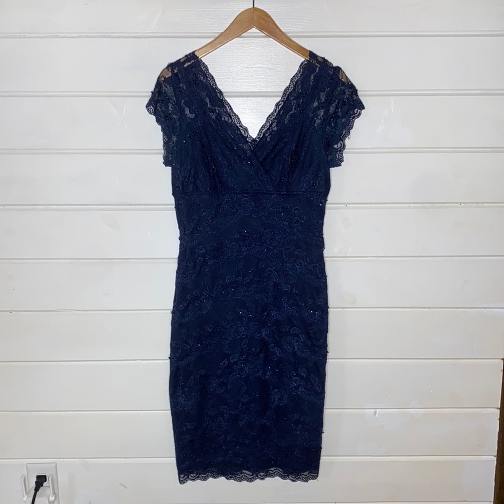 Navy blue lace tier ruffle bodycon dress